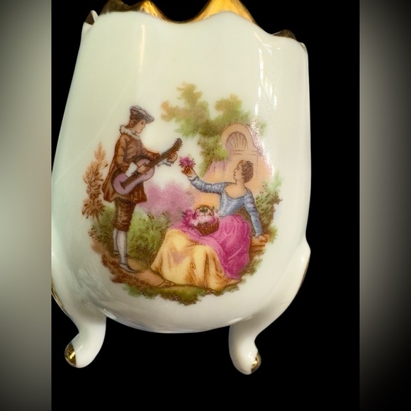 Vintage Limoges Fragonard Miniature Porcelain Egg Vase Courting Couple - Picture 7 of 14